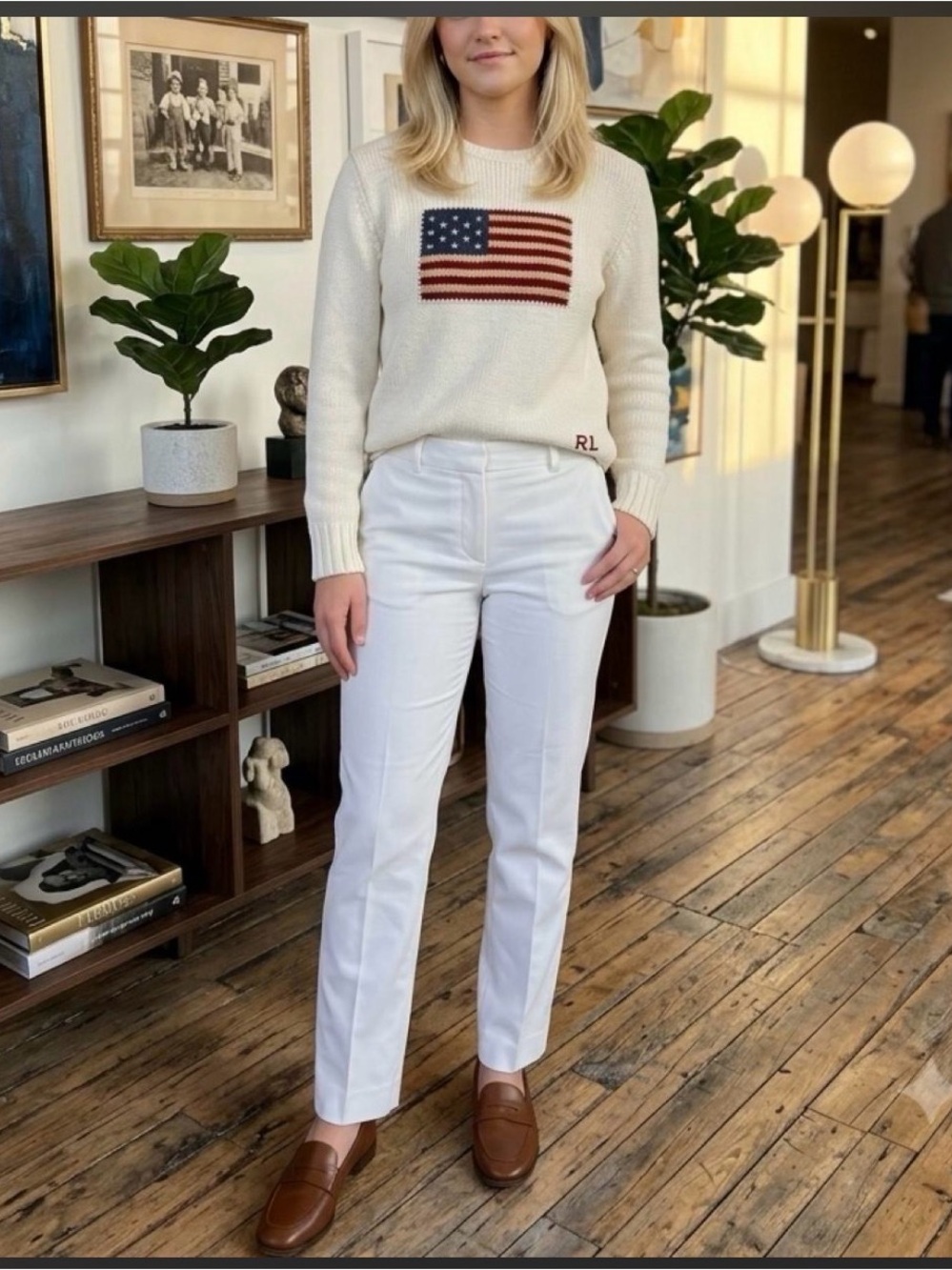 Ralph Lauren Cream Sweater with American Flag Motif